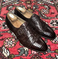 Mens Mauri Vintage Brown All Over Genuine Lizard  Monk Strap Shoes, Sz 9.5M