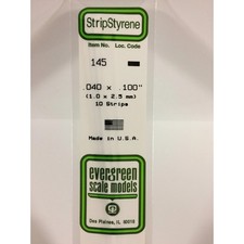 Evergreen 145 Styrene Plastic Strips 0.040"x 0.100"x 14" 10 