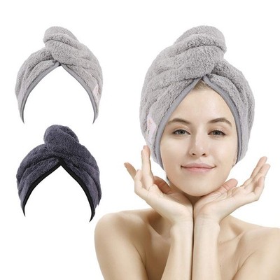 2 Pack Microfibre Hair Towel Turban Quick Dry Wrap with Button for Wet Hair Grey