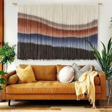 Large Macrame Wall Hanging Tie-Dye Boho Wall Art Fiber Art Decor Brown and Blue