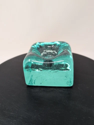 1980s blenko art glass handmade ice Blue cube  votive Candle holders