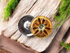 36mm Round Star Flower Golden Orange Iridescent Finish - Czech Glass Buttons