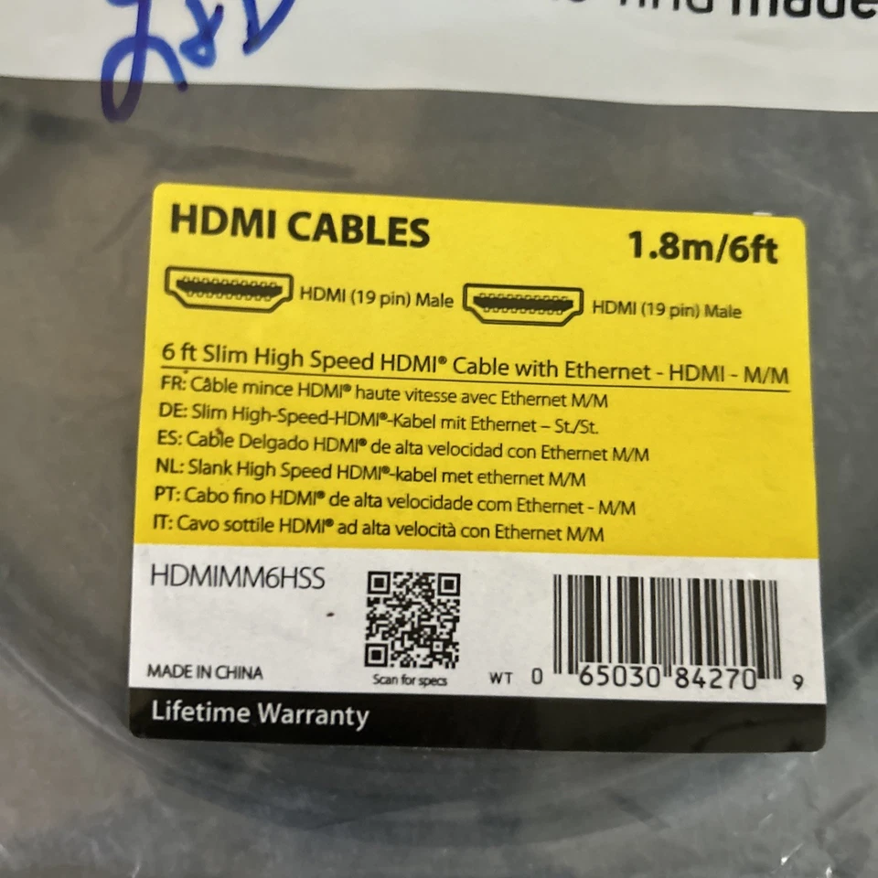 Lot of 2 StarTech.com 1.8/ 6ft High Speed HDMI Cable with Ethernet- hdmi-M/M - Image 3 of 4