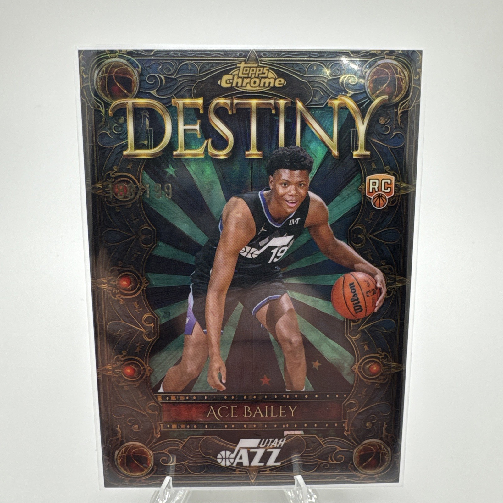 Ace Bailey 2025 Topps Chrome DESTINY D-5 UTAH JAZZ ROOKIE RC Aqua Refractor /199