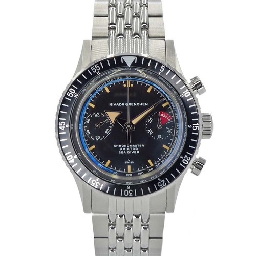 Nivada Grenchen Chronomaster 38mm SS Black Dial Hand-Wind Chronograph #KN472
