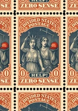 DIVIDED STATES - Liberty/Justice Horror -  Art Stamps (Artistamp, Faux Postage)