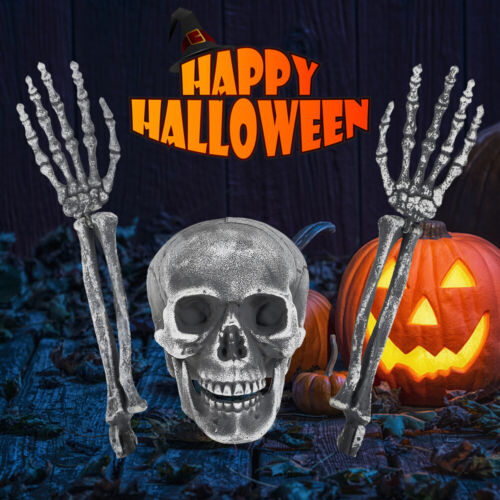 3 Pcs Skull Skeleton Decors Fake Skeleton Head and Hands Set Plastic for gurkL