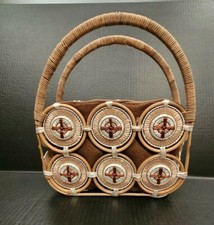  WICKER RAFFIA BURLAP HANDCRAFTED Purse/Handbag Bo-Ho Chic Vintage 70's
