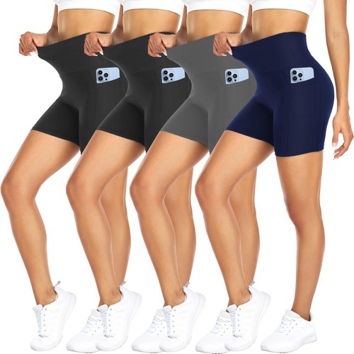 High Waist Biker Shorts für Damen - 4er Pack Kompression Yoga Laufen