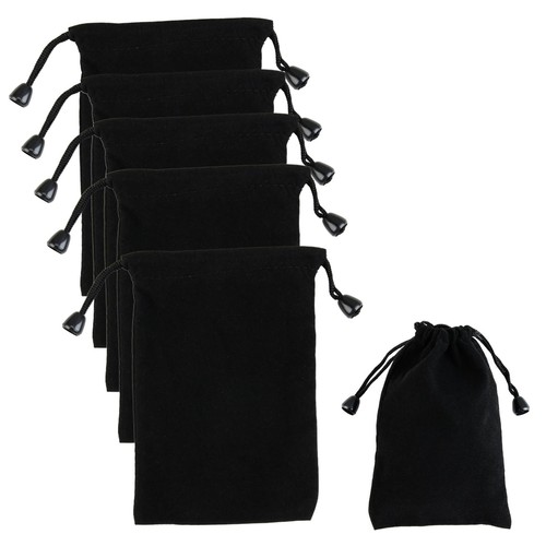 5PCS Velours Avec Cordon Pochettes de Serrage Pochette Bijoux Noir Petite Poc...