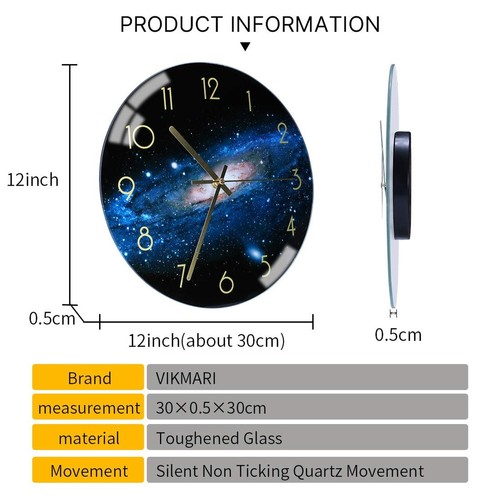 VIKMARI Black Wall Clock 12 Inch Round Silent Non-Ticking Quartz Battery Oper... - Picture 5 of 8