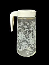 Vintage Tang Pitcher Carafe Clear Etched Floral Lily Pattern Glass White Lid