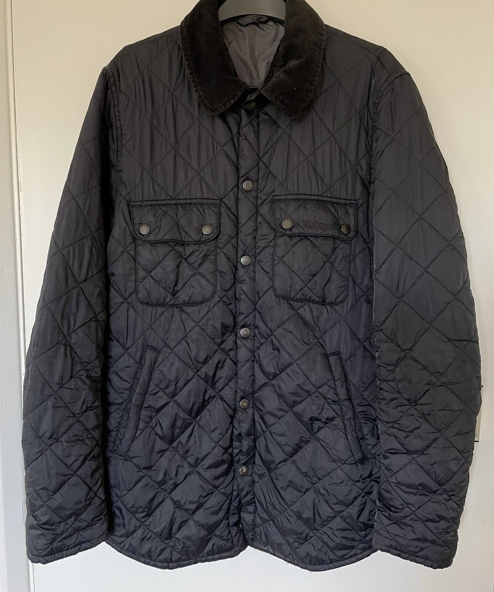 Barbour Jacket Mens Medium Navy Akenside Coat Lined Padded Diamond Quilted