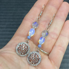 Beads Tree Of Life 3.25" Total Handmade Artisan Hook Earrings Milky Faux Opaline