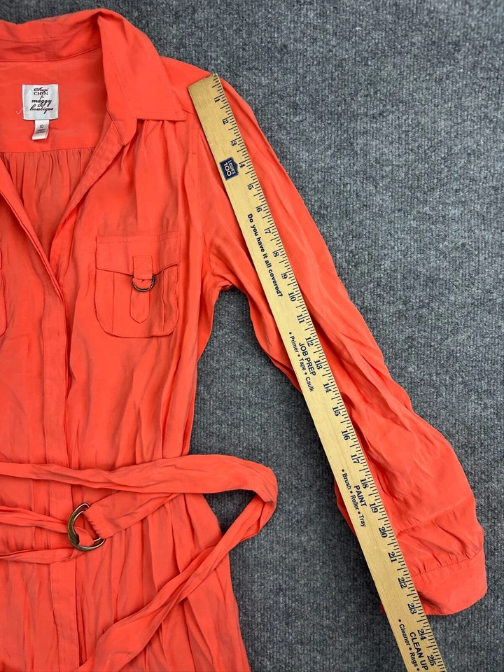 Suzi Chin For Maggie Boutique Dress Women's 10 Orange Shirt Long Sleeve Belted - Image 3 of 4