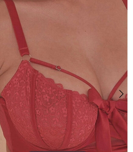 NWT Playful Promises Satin Crossover Balconette Bra Ruby Satin Sz 30I Hot Pink - Picture 3 of 12
