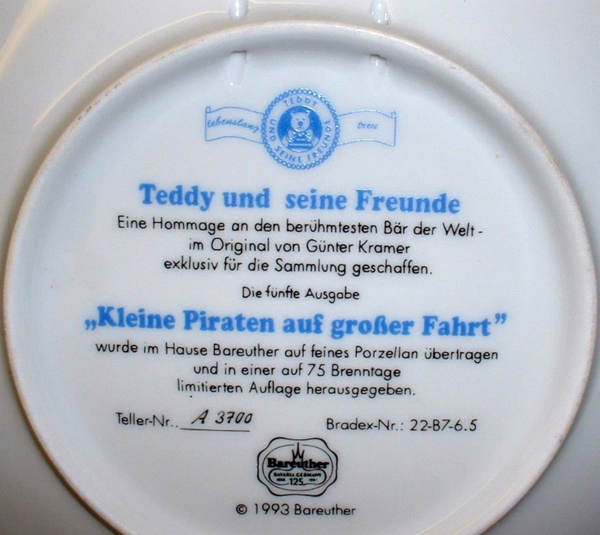 Teddy und seine Freunde 5. Bradex Sammelteller = KLEINE PIRATEN auf großer Fahrt