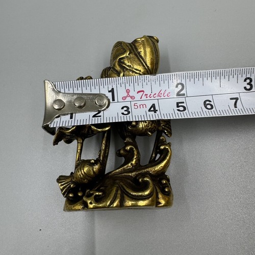 Statua inserto dolce fiore di loto pesce carpa animale ottone cinese collezione 67 mm - Foto 8 di 9