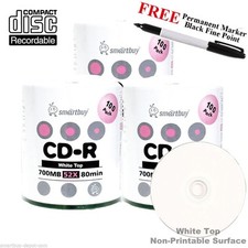 300-Pack SmartBuy CD-R 52X 700MB White Top Record Disc  Black Permanent Marker