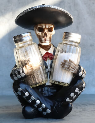 Ebros Day of The Dead Skeleton Mariachi Wedding Singer Salt Pepper Shakers