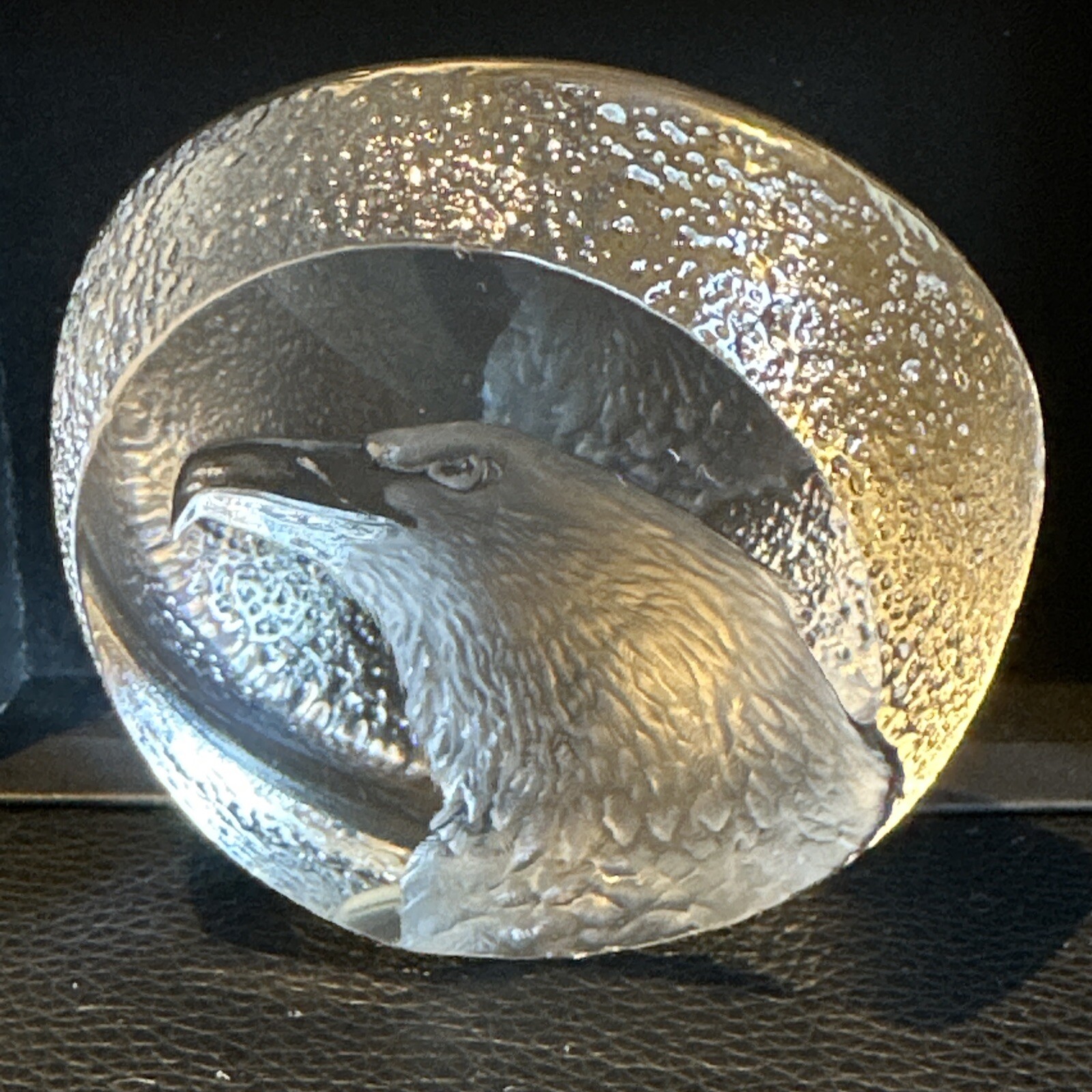Lead Crystal Eagle Sculpture Paperweight Signed Mats Jonasson 9201