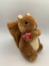 Vintage Prestige Toy Brown Tan Squirrel Plush Stuffed Animal 11" 1987 Red Bow