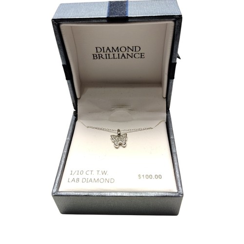 Diamond Brilliance Lab Diamond Butterfly Necklace 1/10 CT T.W. Sterling Silver G - Picture 3 of 4