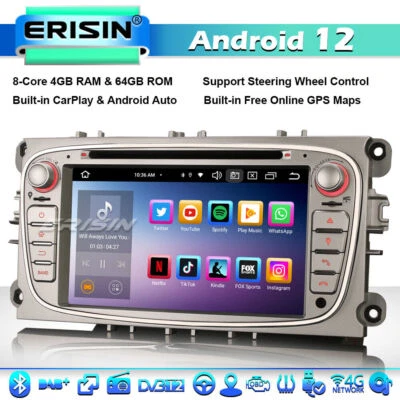 8-Core 64GO Android 12 GPS Autoradio Ford Mondeo Focus S/C-Max Galaxy DSP BT 5.0 - Photo 1/4