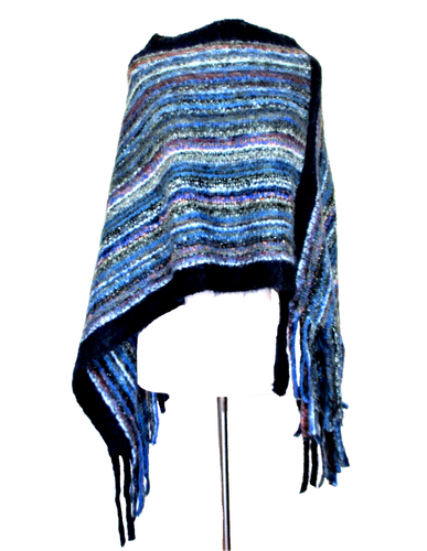 Estilo Coyoacan Poncho One Size Multicolor Acrylic Knit Soft Tweed Fringe NWT