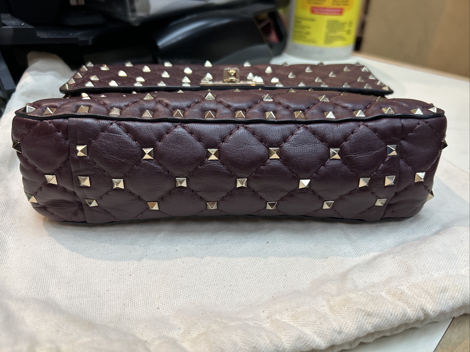 Valentino Rockstud Spike Top Handle Medium Burgundy L… Gem