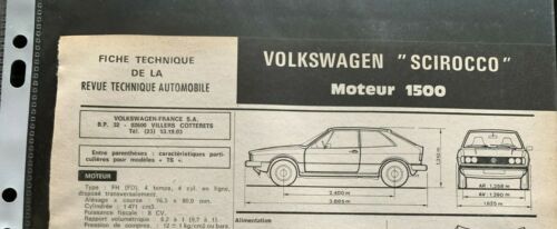 8)Fiche Technique R.T.A (RTA); Volkswagen "Scirocco" Moteur 1500 - Picture 1 of 1