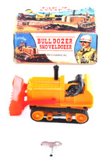 Rare Vintage AOKI TOY Bulldozer Japan Wind-Up Tin Construction Vehicle Deadstock