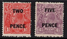 AUSTRALIA 1930  KGV SURCH SET MNH SMW PERF.13.1/2 X 12.1/2  SG.119 /120