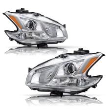 For 2009-2014 Nissan Maxima Sedan Chrome Halogen Headlights Headlamps Left+Right