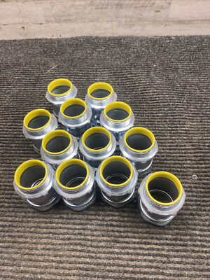 Lot of 12 RACO 1-1/2 Steel Straight EMT Compression Connector Insulated