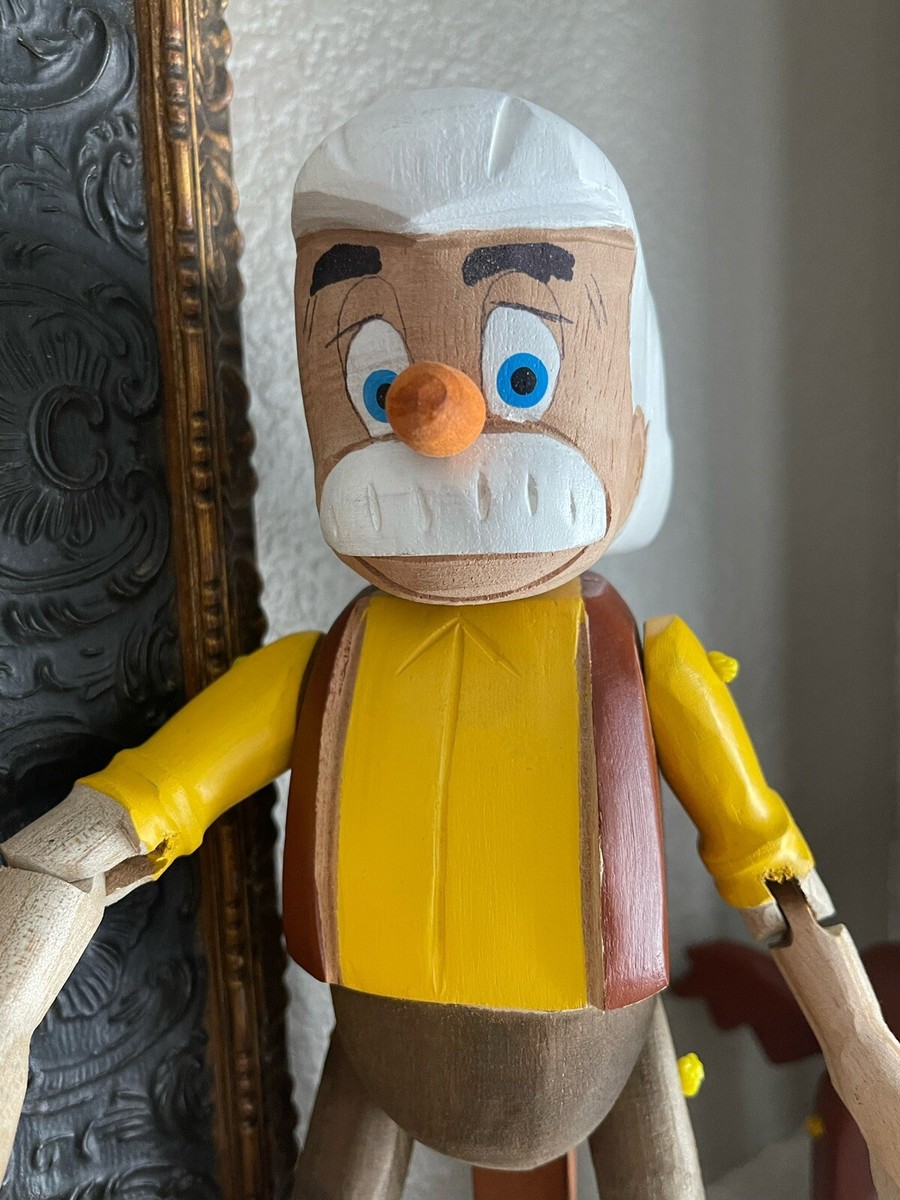 Pinocchio and Geppetto Hand carved and Painted Moveable Figurines