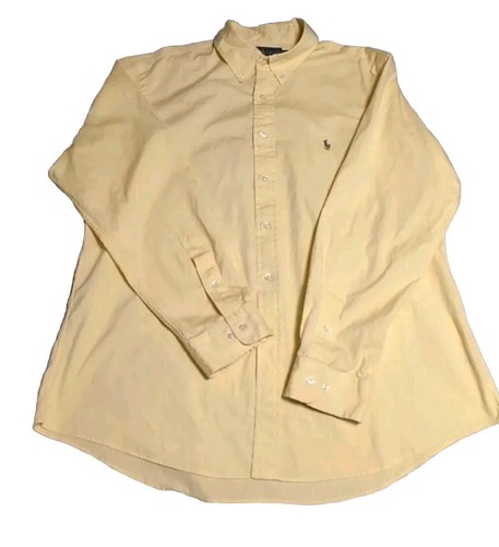 Polo Ralph Lauren Mens Yellow Custom Fit Oxford Logo Button Down Shirt 17" 34/35 - 第 1/10 張圖片