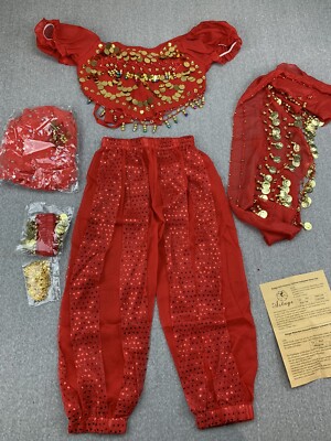 Halloween Costume Genie Bollywood Belly Dancer Girls XS 4-6 Red 6pc Accessories