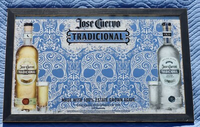 2011 Jose Cuervo TRADICIONAL Mirror Sign Reposado Silver Tequila **SKULLS**