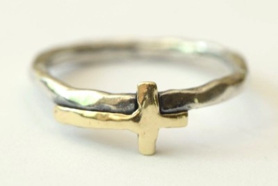 Silpada Hammered Sterling Silver 9K Gold Size 5 Sideways Cross
