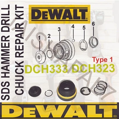 DEWALT - 6pc Genuine DeWALT SDS Hammer Drill - Chuck Repair Kit - DCH333, DCH323
