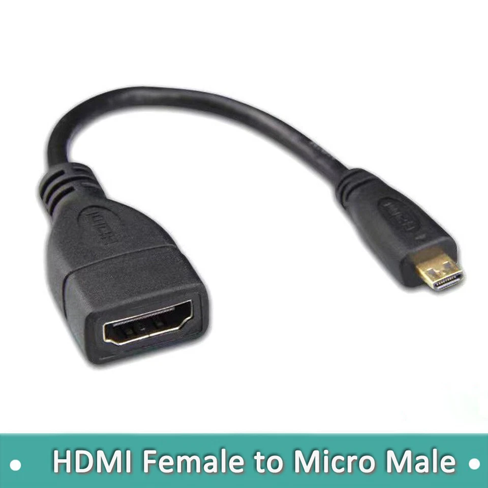 2 Pack Micro HDMI Type D Male To HDMI A Female Cable Adapter Converter Connector - Image 2 of 4
