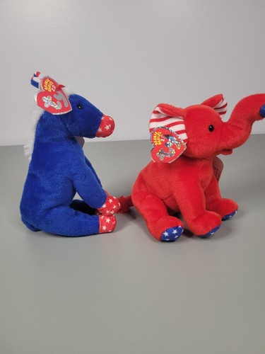 TY Beanie Babies ELECTION BEANIES Lefty & Righty NWT Donkey Elephant Red Blue - Picture 4 of 7