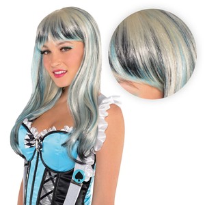Alice In Wonderland Wig White Blue Streaks Ice Queen Fancy Dress