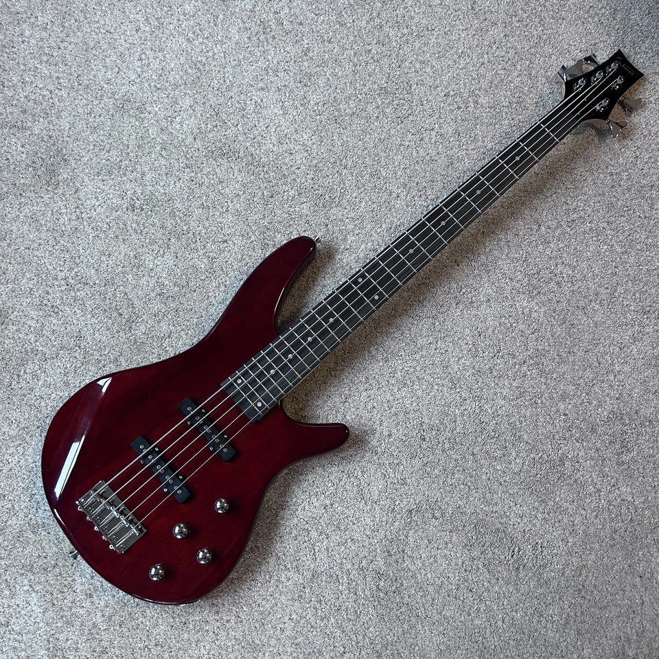 Baixo elétrico de 5 cordas com 24 trastes, acabamento de argila vermelha trans, com bolsa Gig - Imagem 3 de 4