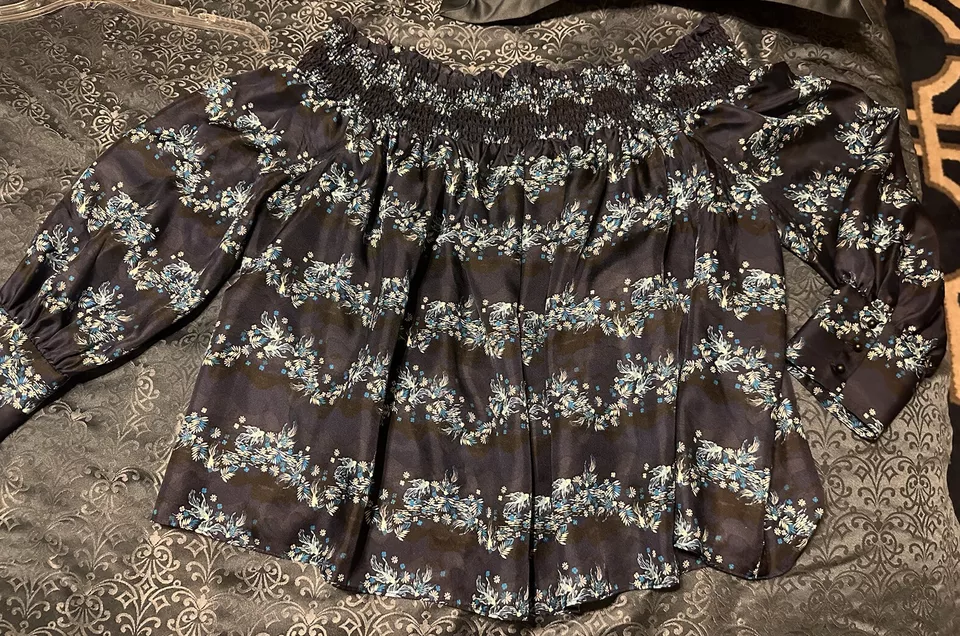 Blusa Zac Zac Posen Lue Estampado Floral Seda Hombro Descubierto Foto 2 de 4