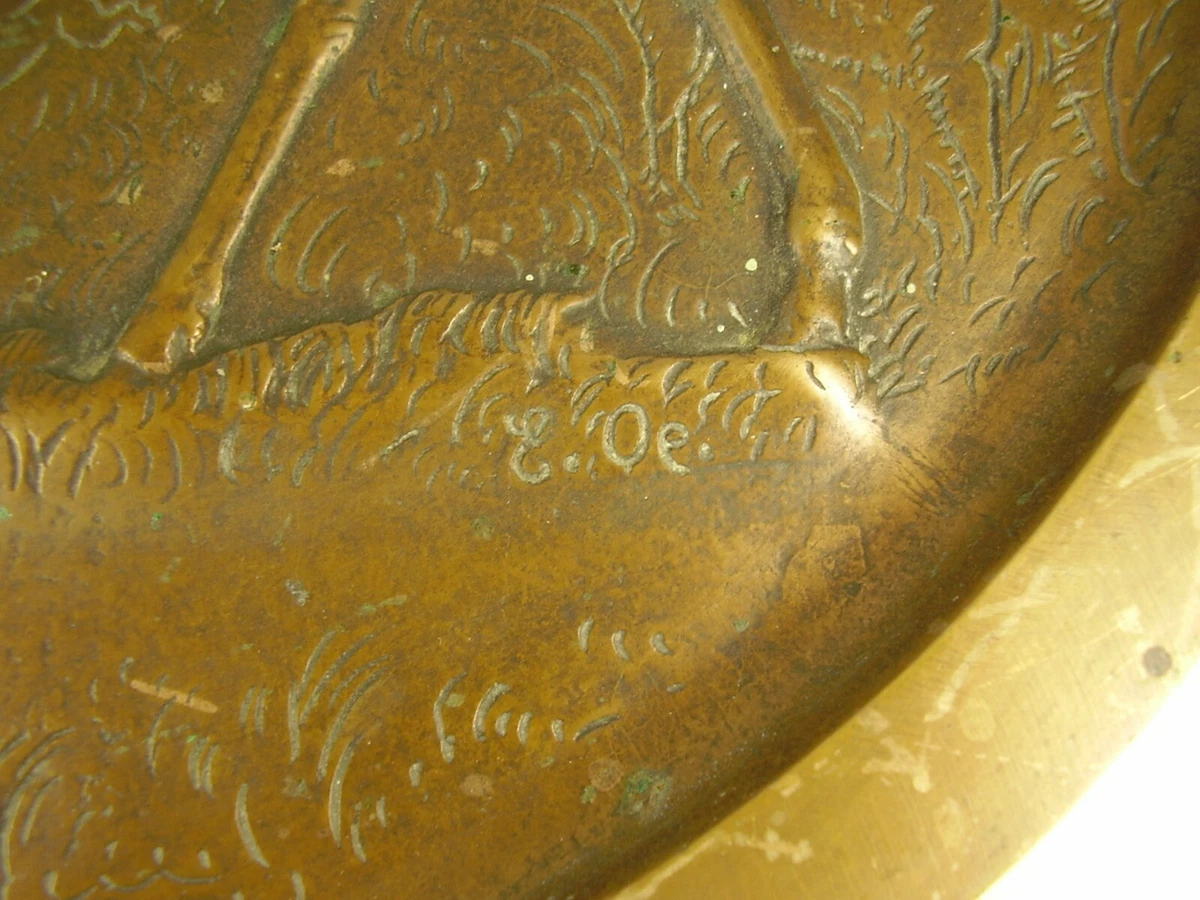 Antike Seltene Bronze Wandplatte Lauchhammer E.Oe Jagd Motiv