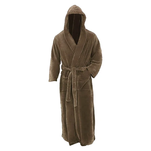 Mens Winter Robe Hooded Plush Long Fleece Spa Bath Robe with Hood and Pockets - Picture 17 of 45