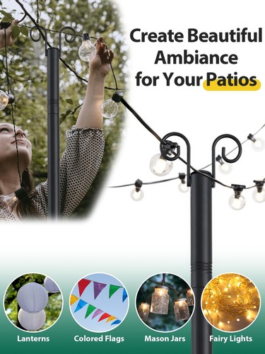 String Light Poles for Outside, 11 Feet Lights Poles with Mount Anchor, Outdo... - Picture 6 of 7