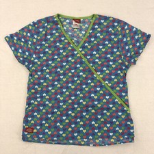 Dickies Scrub Top Womens XS Blue Hearts Print V Neck Nursing Medical